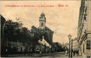 1899 (Vorläufer) Wien, Vienna, Bécs III. Erdbergerstrasse mit Pfarrkirche z. d. h. Peter und Paul / street, church, cafe (EK)