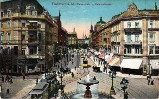 1913 Frankfurt a. Main, Kaiserplatz und Kaiserstrasse, Zahn Atelier, J. & S. Goldschmidt, Antiquitaten, LLoyd Bremen / square and street, trams, shops