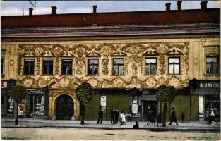 Eperjes, Presov; Financné riaditelstvo / Pénzügyi palota, Mandel üzlete / Palace of Finance, shops (r)