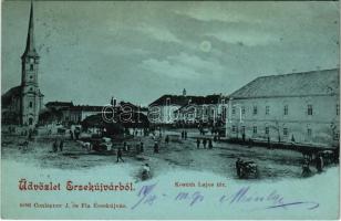 1899 Érsekújvár, Nové Zámky; Kossuth Lajos tér, templom, piac. Conlegner J. és Fia kiadása / square, church, market