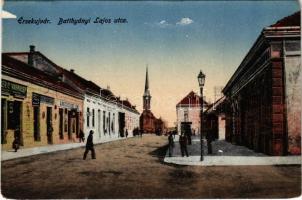 Érsekújvár, Nové Zámky; Batthyány Lajos utca, üzletek. Vasúti levelezőlapárusítás 242. / street view, shops (EM)