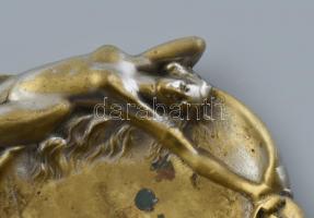 Szecessziós fém tálka, kopott, jelzés nélkül, d: 12cm