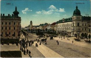 1915 Arad, Andrássy tér, üzletek. Vasúti levelezőlapárusítás 25. sz. 1916. / street view, shops (EB)