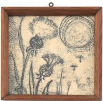 Kreitz Károly (1935k.-?): Virágok. Szén, papír, jelzés nélkül. Üvegezett fa keretben, 15×15 cm