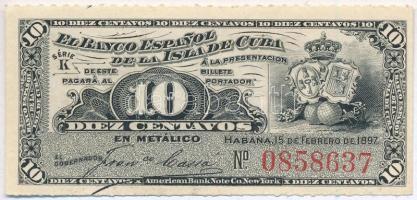 Kuba / Spanyol adminisztráció 1897. 10c T:I Cuba / Spanish administration 1897. 10 Centavos C:UNC Krause P#52a