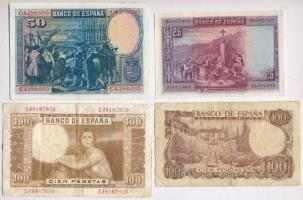 Spanyolország 1928. 25P + 1928. 50P 1953. 100P + 1970. 100P T:II-III
Spain 1928. 25 Pesetas + 1928....