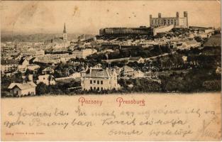 1900 Pozsony, Pressburg, Bratislava; látkép, vár, villák, ortodox zsinagóga / general view, castle, villas, Orthodox synagogue (fl)
