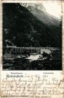 1901 Herkulesfürdő, Baile Herculane; Wasserfallpartie / Vízesési részlet, híd. R. Krizsány kiadása / waterfall, bridge (kopott sarkak / worn corners)