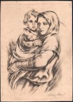 Szilády Margit (1908-?): Anya gyermekével. Rézkarc, papír, jelzett, kissé foltos, kisebb törésnyomokkal, 38,5×28 cm