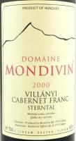 2000 Tiffán Domaine Mondivin 2000 Villányi Cabernet Franc Sternetal, szakszerűen tárolt, abv: 14%, 0...