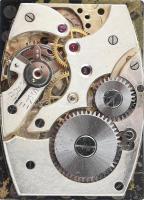 Royce férfi karóra, mechanikus szerkezettel, működik, kopott, sérült fekete számlap, szíj nélkül, d:...