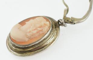 Ezüst (Ag) fülbevalópár és medál, kámea berakással, kopott, jelzett, bruttó:11g