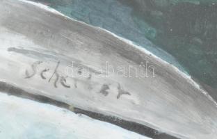 Scheiber jelzéssel: Táj házzal. Vegyes technika, papír. Üvegezett fa keretben. 50x42,5 cm