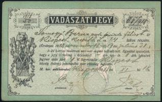 1918 Vadászjegy vadászati jegy