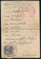 cca 1890 Igazolási jegy tojásárus részére