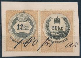 1880/87 12kr + 20 kr illetékbélyeg kivágáson a 12kr tévnyomat!