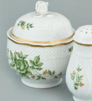 Hollóházi Erika mintás teás készlet 6 személyes, tejkiöntő hiány, + hozzá szendvicses készlet, a tál...