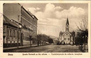 1929 Deva, Scoala Normala cu bis. reform. / Tanítóképző és református templom. D. Weiss kiadása / teachers training institute, Calvinist church