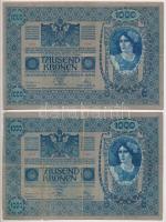 Ausztria 1919. (1902) 1000K, függőleges "DEUTSCHÖSTERREICH" felülbélyegzéssel, mindkét old...
