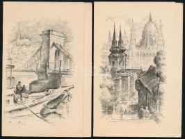 1957. 8 klf használatlan budapesti rézkarc üdvözlőkártya