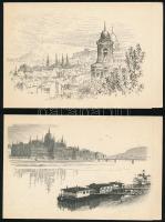 1957. 8 klf használatlan budapesti rézkarc üdvözlőkártya