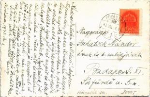 1942 Kovászna, Covasna; Református templom, utca részlet / Calvinist church, street view. photo (fl)