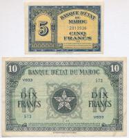 Marokkó 1943. 5Fr + 10Fr T:III Morocco 1943. 5 Francs + 10 Francs C:F Krause P#24, P#25