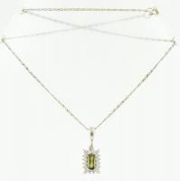 Ezüst (Ag) ékszerszett zöld kővel, nyaklánc, gyűrű, fülbevalópár, bruttó: 13 g