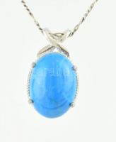 Ezüst (Ag) kék köves ékszerszett (gyűrű, fülbevaló, medál láncon), jelzett, h: 43 cm, bruttó: 21,61 g