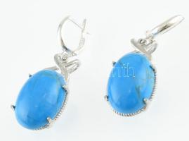 Ezüst (Ag) kék köves ékszerszett (gyűrű, fülbevaló, medál láncon), jelzett, h: 43 cm, bruttó: 21,61 ...