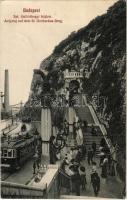 1910 Budapest I. Szent Gellérthegyi feljáró, lépcső, villamosok a Rudas fürdő mellett (EK)