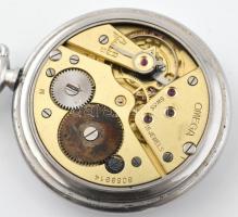 Omega zsebóra másodpercmutatóval, láncon, működik, kopásnyomokkal, d: 5 cm