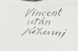Kőhegyi Gyula (1933-): Vincent (van Gogh) után. Szén, papír, jelzett. 43×31,5 cm. Lap jobb szélén ha...
