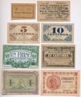 Franciaország 1914-1918. 8db-os szükségpénz tétel T:I--III France 1914-1918. 8pcs necessity note / notgeld lot C:AU-F