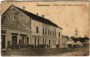 1919 Püspökladány, Fő tér, Rákóczi vendéglő, kávéház és szálloda, Kohn Aladár, Péterfi Árpád üzlete. Deutsch Dávid kiadása (r)