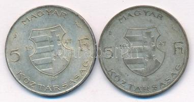 1947. 5Ft Ag "Kossuth" (2x) T:2-,3 patina Adamo F8.1