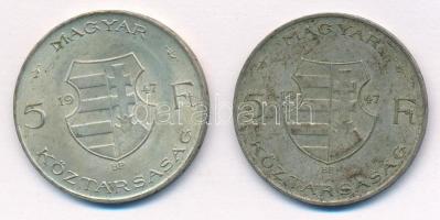 1947. 5Ft Ag "Kossuth" (2x) T:2- patina Adamo F8.1