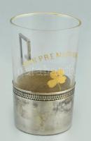 Ezüst(Ag) pohár üvegbetéttel, jelzett, m: 7 cm, bruttó: 84,42 g