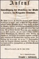 1850 A (szabadharc során) súlyos károkat szenvedett Losonc város lakosainak segélyezésére szóló felh...