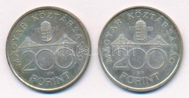 1993. 200Ft Ag "MNB" (2x) T:1-,2 patina Adamo F13