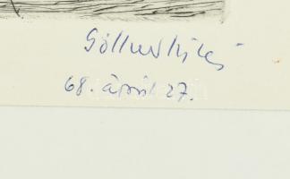 Göllner Miklós (1902-1977): Szentendrei házak. Rézkarc, papír, jelzett, autográf ajándékozási sorokk...