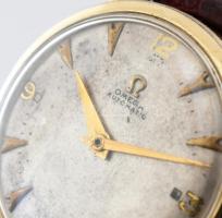 Omega kalapács automata férfi karóra, 1950-1959 közötti, acél számlap, aranyozott tokban, kopott, d:...