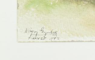 Nagy Gyula (1922-1966): Firenze, 1942. Akvarell, papír, jelzett, lap teteje papírra kasírozva. 16×24...