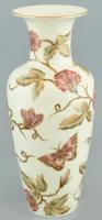Zsolnay virág és pillangó mintás porcelán váza, kézzel festett, jelzett, hibátlan, m: 34,5 cm