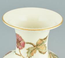 Zsolnay virág és pillangó mintás porcelán váza, kézzel festett, jelzett, hibátlan, m: 34,5 cm
