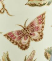 Zsolnay virág és pillangó mintás porcelán váza, kézzel festett, jelzett, hibátlan, m: 34,5 cm