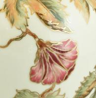 Zsolnay virág és pillangó mintás porcelán váza, kézzel festett, jelzett, hibátlan, m: 34,5 cm