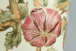 Zsolnay virág és pillangó mintás porcelán váza, kézzel festett, jelzett, hibátlan, m: 34,5 cm