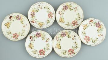 Zsolnay pillangó mintás mokkás / kávés készlet és 6 db süteményes tányér. Hat személyes. Kézzel fest...