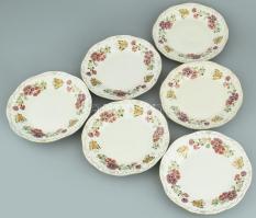 Zsolnay pillangó mintás mokkás / kávés készlet és 6 db süteményes tányér. Hat személyes. Kézzel fest...